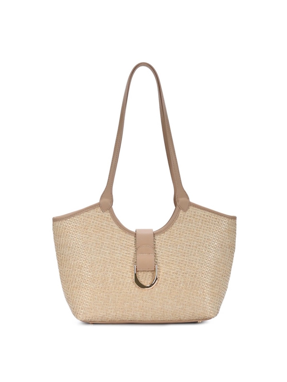 Miztique Devina Cream Straw Shoulder Bag with Faux Leather Trim